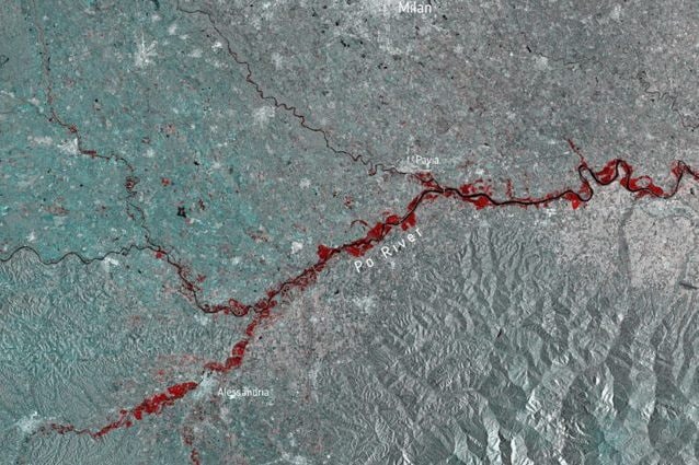 Le indondazioni causate dalla piena Po nel Nord Italia Credit: Copernicus/ESA