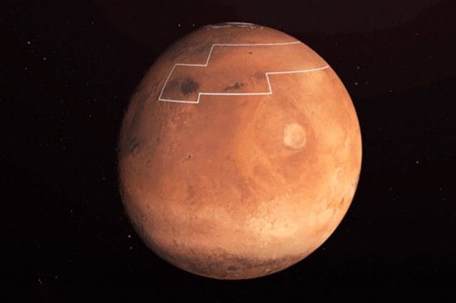 La regione di Marte con ghiaccio appena sotto la superficie. Credit: NASA