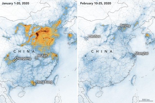 Coronavirus, drastico calo dell’inquinamento in Cina per l’epidemia: le immagini NASA