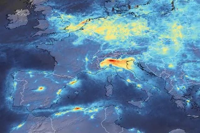 Calo dell’inquinamento in Europa per la diffusione del coronavirus. Credit: ESA