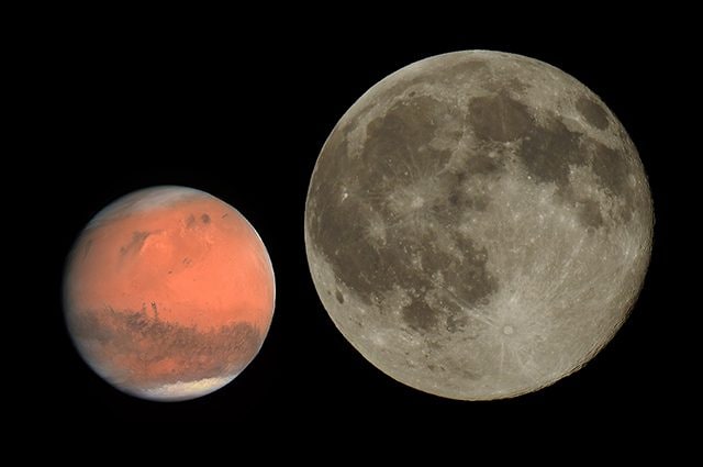 Marte e la Luna. Credit: Marte/NASA – Luna/Andrea Centini