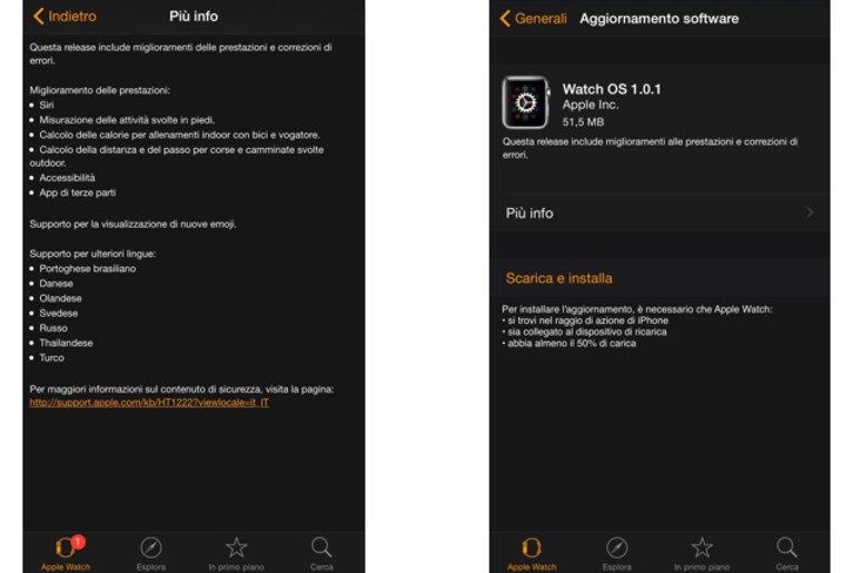 Apple Watch Aggiornamento