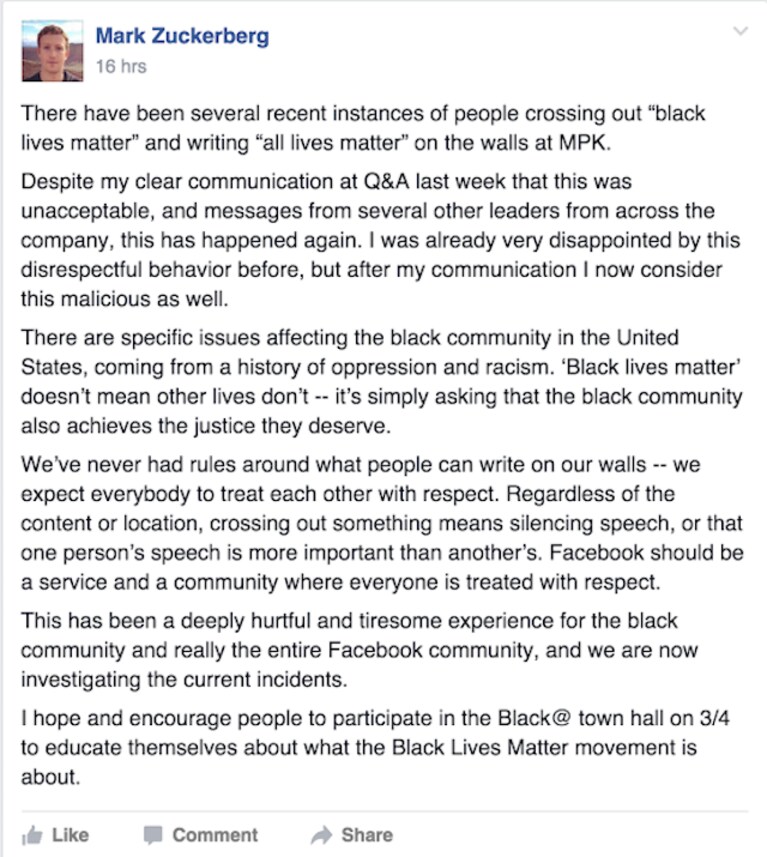 Zuckerberg black lives matter