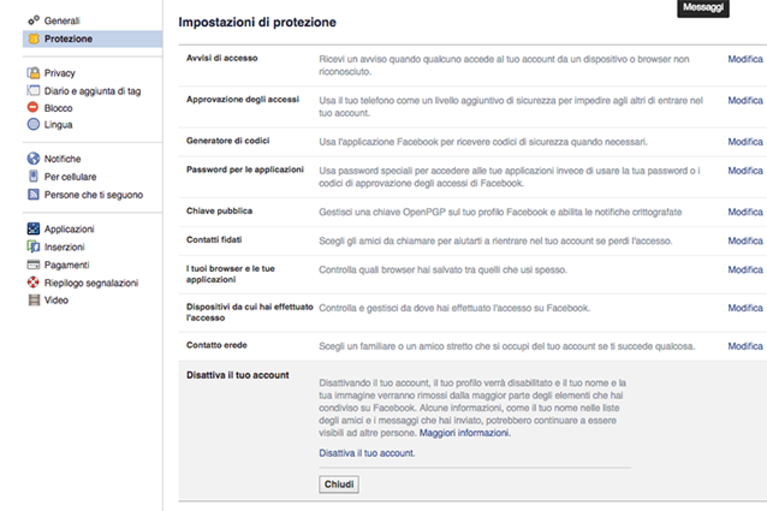 Come disattivare l'account Facebook - fase 2