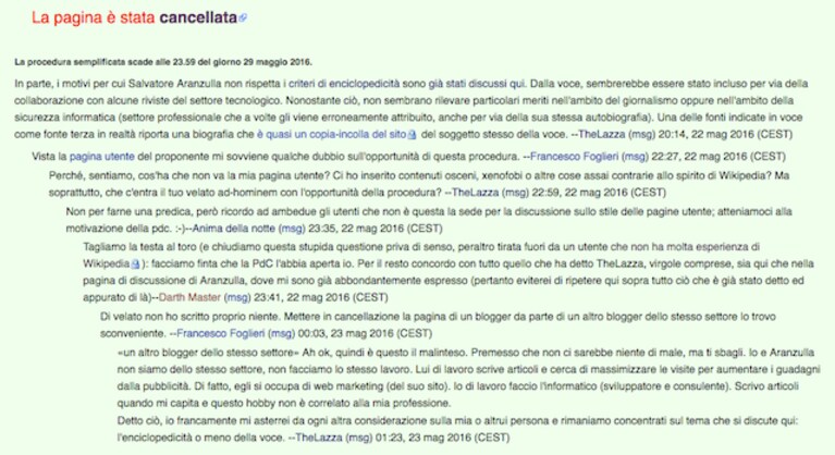 aranzulla wikipedia cancellato