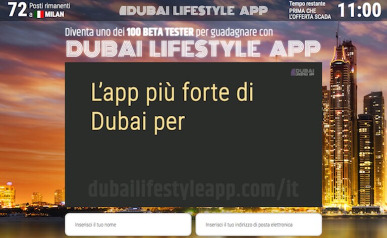 Screenshot dell'homepage di Dubai Lifestyle App
