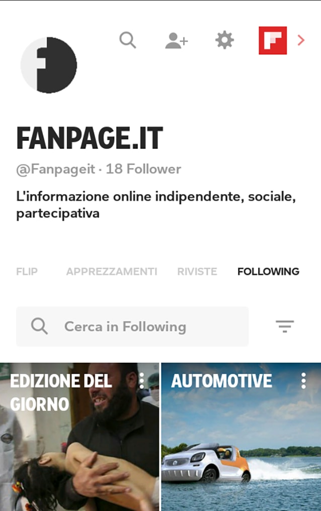 Profilo personale di Flipboard su smartphone Android. 