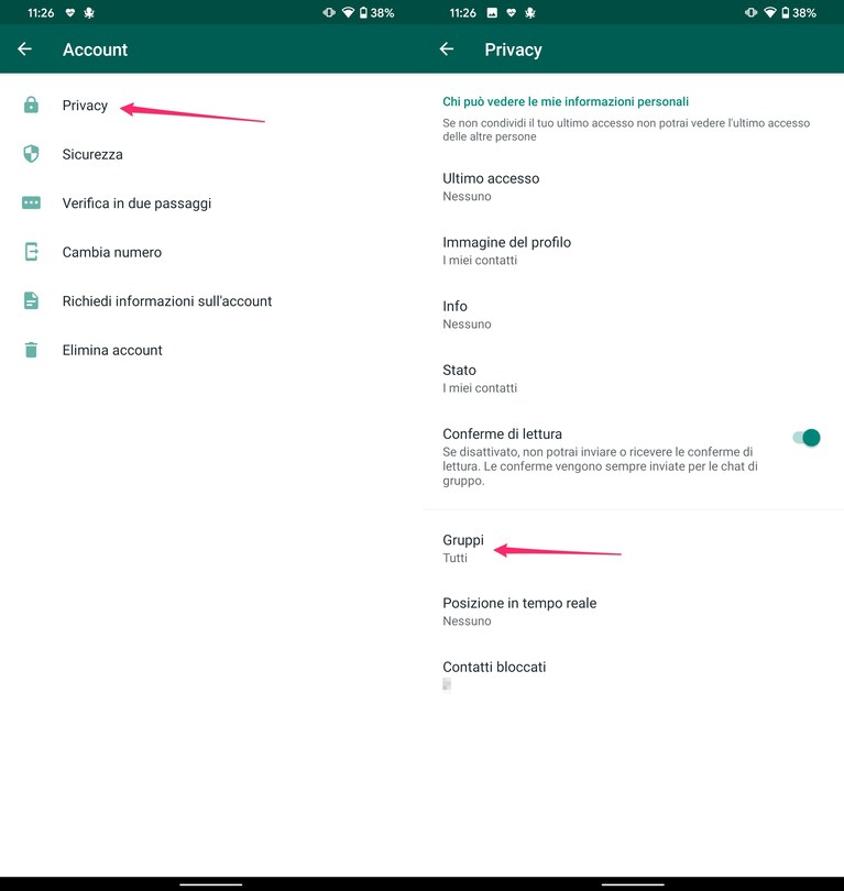 bloccare gruppi whatsapp