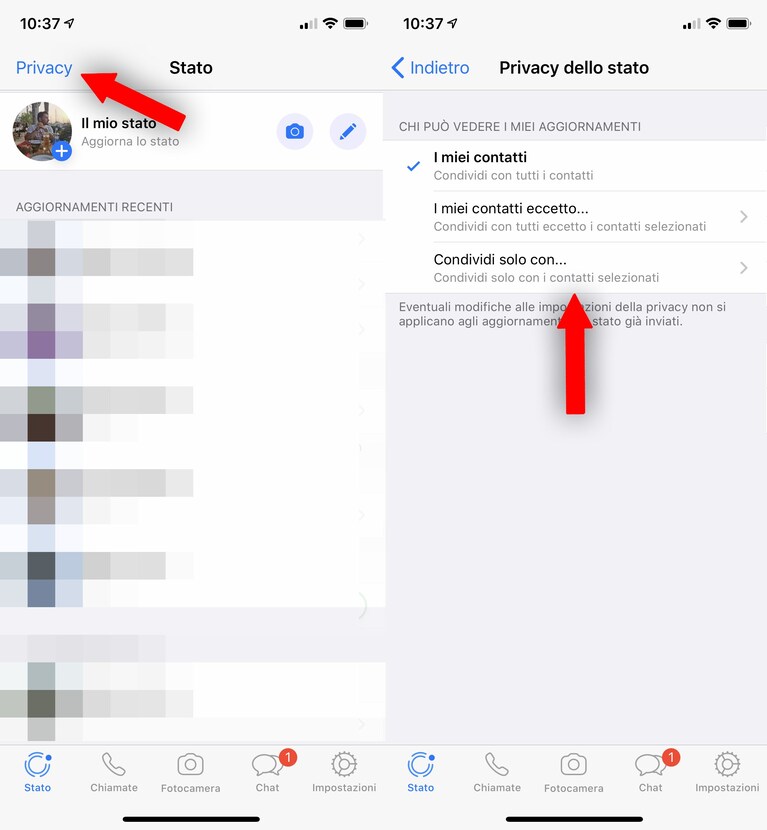 nascondere stato whatsapp