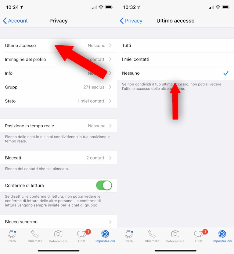 nascondere ultimo accesso whatsapp
