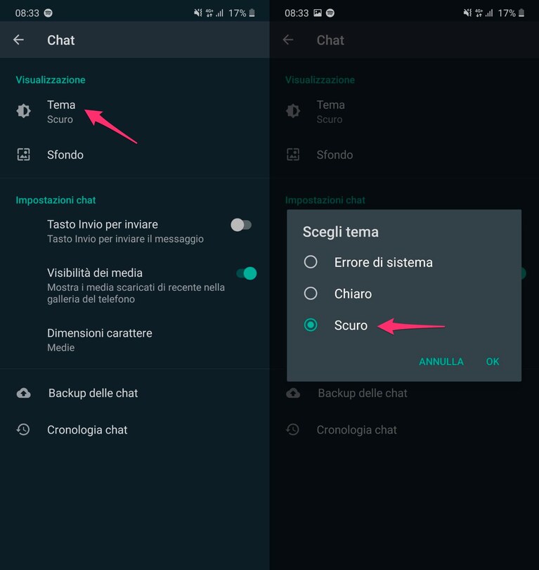 whatsapp tema scuro attivare download guida trucchi