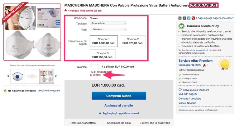 aumento prezzi mascherine amazon ffp3 ffp2 coronavirus