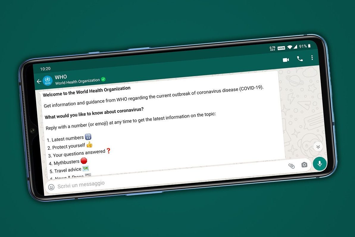 Ecco il bot per chattare con l'OMS su WhatsApp (e fargli domande sul coronavirus)