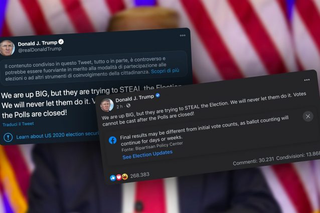 Facebook e Twitter segnalano il post di Trump che accusa i democratici di brogli: viola le regole