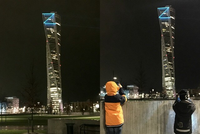 La lettera ’Z’ illumina l’edificio residenziale Turing Torso a Malmö