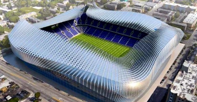 Un’immagine del progetto, Beckham sogna il nuovo stadio a Miami