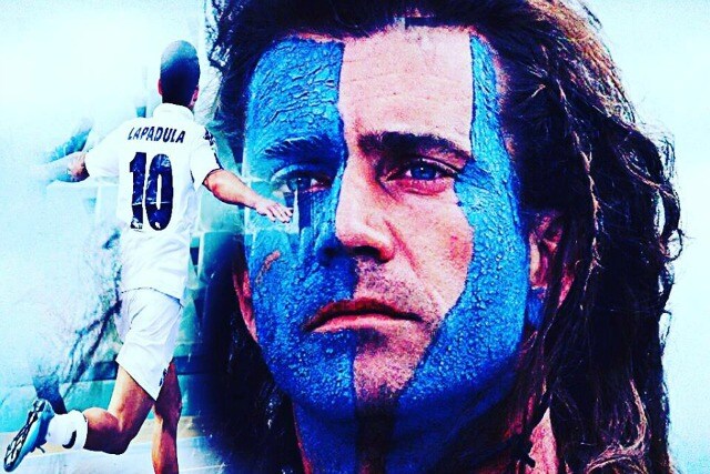 Il post di Lapadula con la foto di Mel Gibson in Bravehart