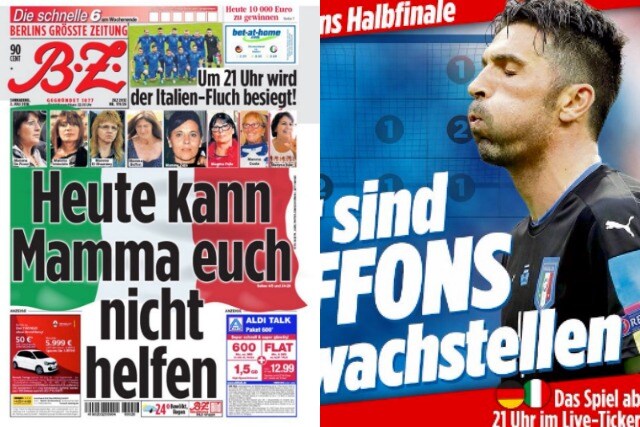 Le copertine di alcuni giornali tedeschi dedicate a Germania–Italia
