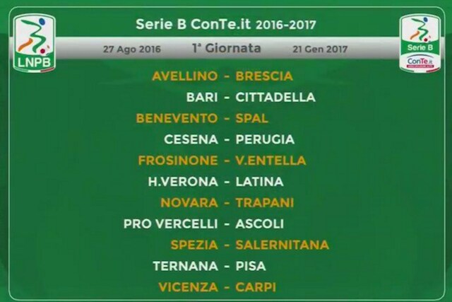 La 1a giornata del Campionato di Serie B 2016/2017 (foto Twitter @Lega_B)