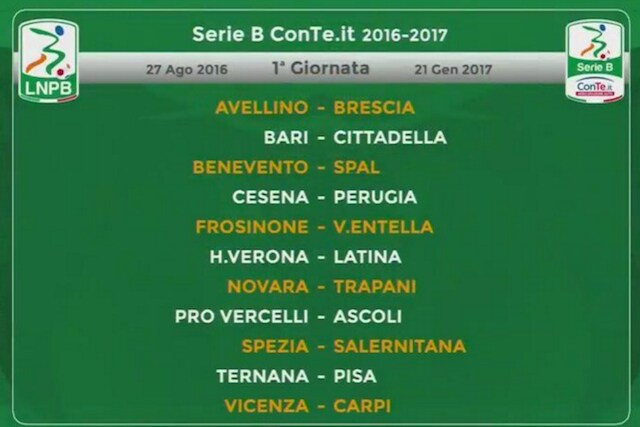 La 1a giornata del Campionato di Serie B 2016/2017 (foto Twitter @Lega_B)