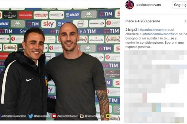 La curiosa richiesta di Cigarini a Paolo Cannavaro su Instagram (foto https://www.instagram.com/paolocannavaro/)