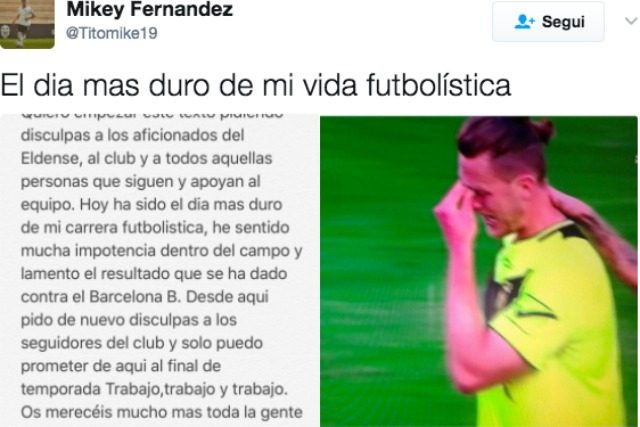 Il messaggio postato su Twitter da Mikey Fernandez