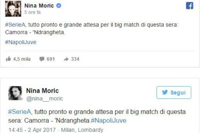 La Moric scatenata sui social per Napoli–Juve