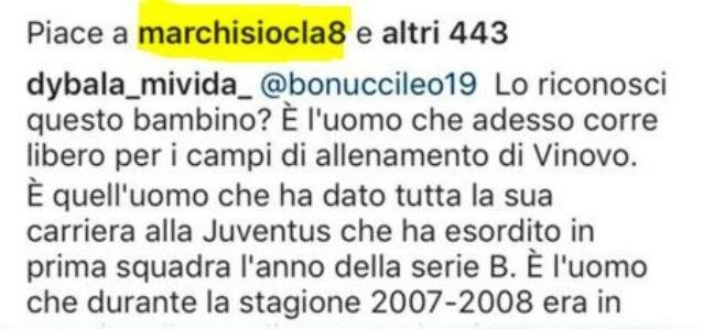 Il like di Marchisio al post contro Bonucci.