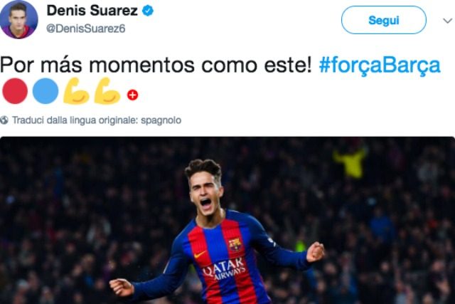 Il tweet di Denis Saurez che si conferma al Barcellona e dice no al Napoli