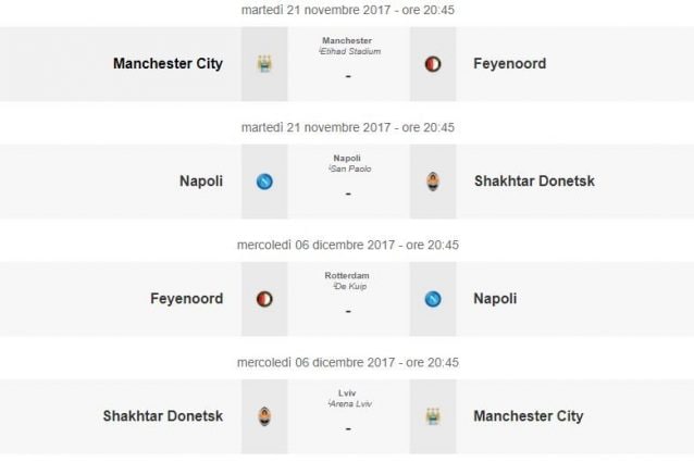 Il calendario degli ultimi 2 incontri del Girone F di Champions