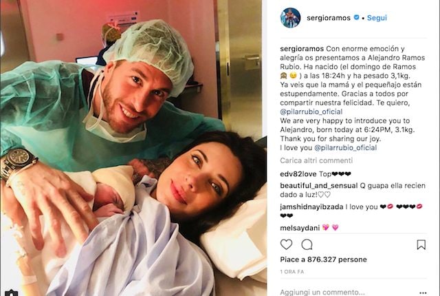 Il post su Instagram di Sergio Ramos per la nascita del terzo figlio