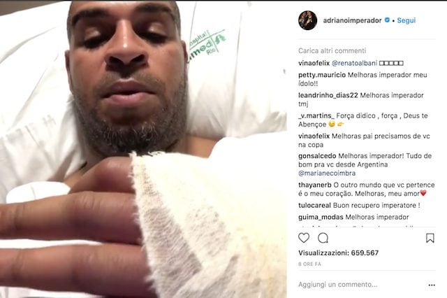 Adriano mostra la mano ferita su Instagram