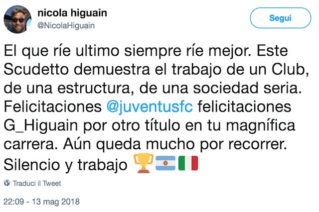 Il tweet polemico del fratello di Higuain