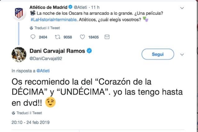 Botta e risposta su Twitter tra l’Atletico e Carvajal