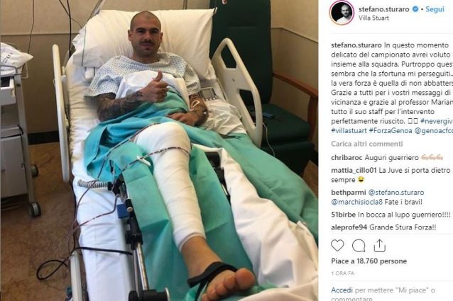 Stefano Sturaro operato per l’infortunio al ginocchio: “La vera forza, non abbattersi mai”