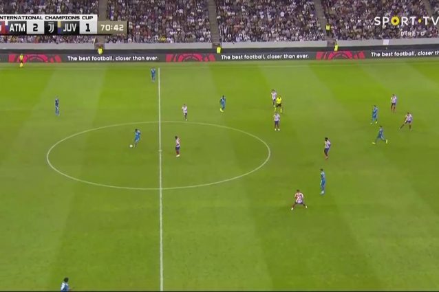 Da questa immagine, si vede quanto la Juve si esponga al rischio di contropiede quando il play basso non è abbastanza protetto