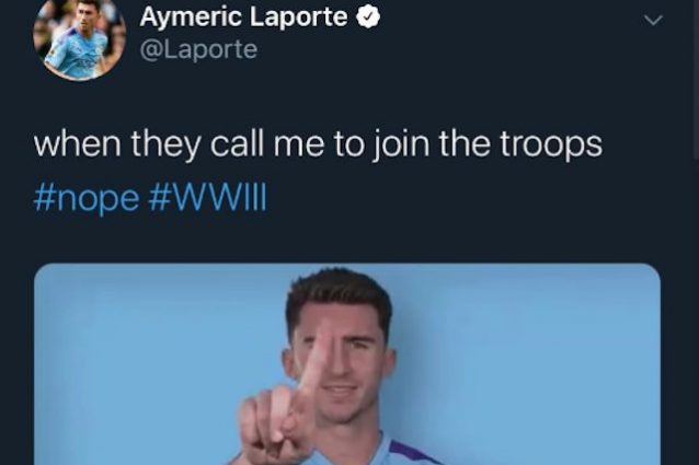 Il tweet poi rimosso da Aymeric Laporte