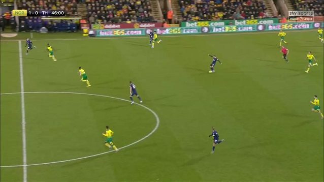 A Norwich, Eriksen ha il tempo di guardare lo scatto a destra di Alli e lanciarlo nello spazio con un lungo filtrante rasoterra